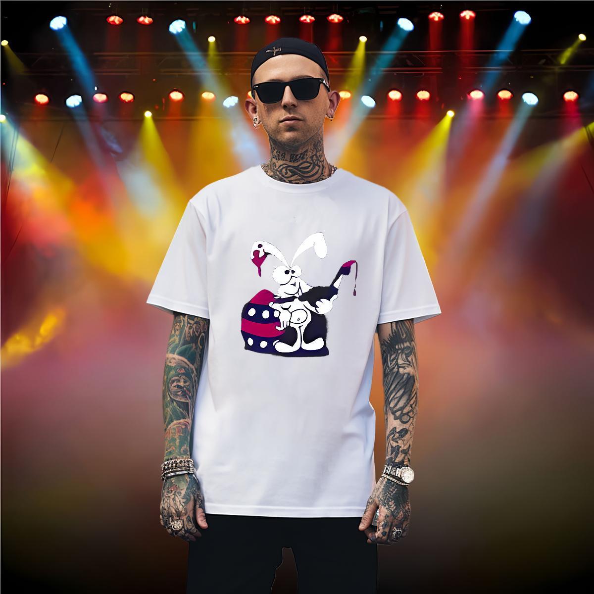 Brand T shirt rabbit Round Neck Short Sleeve Outdoor White Plus Size 230g Pure Cotton Men Clothes T-Shirt Classic Tshirts