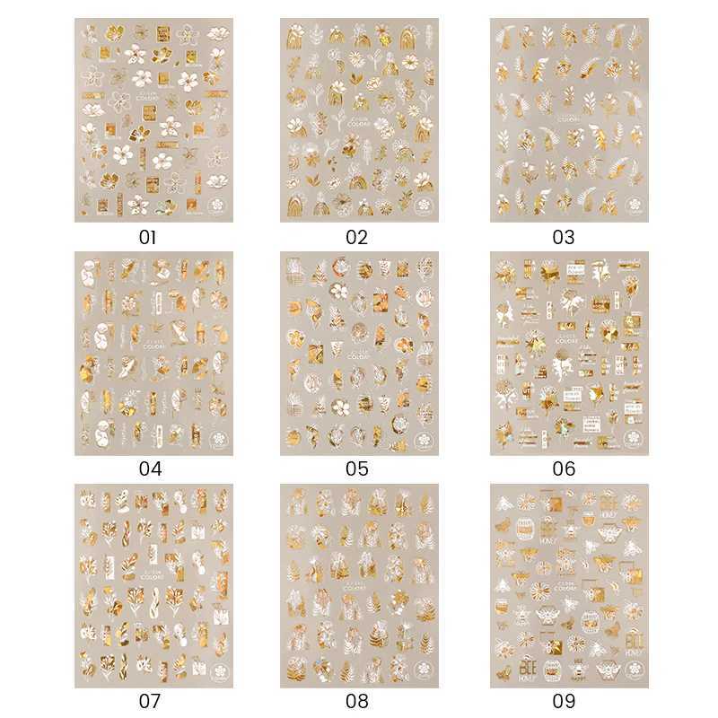 1PC 3D Nail Stickers White Gold Leaf Abstract Line Pattern Self-Adhesive Slider Nail Art Decorations Leaf Love Heart Nail DecalsXJ240814