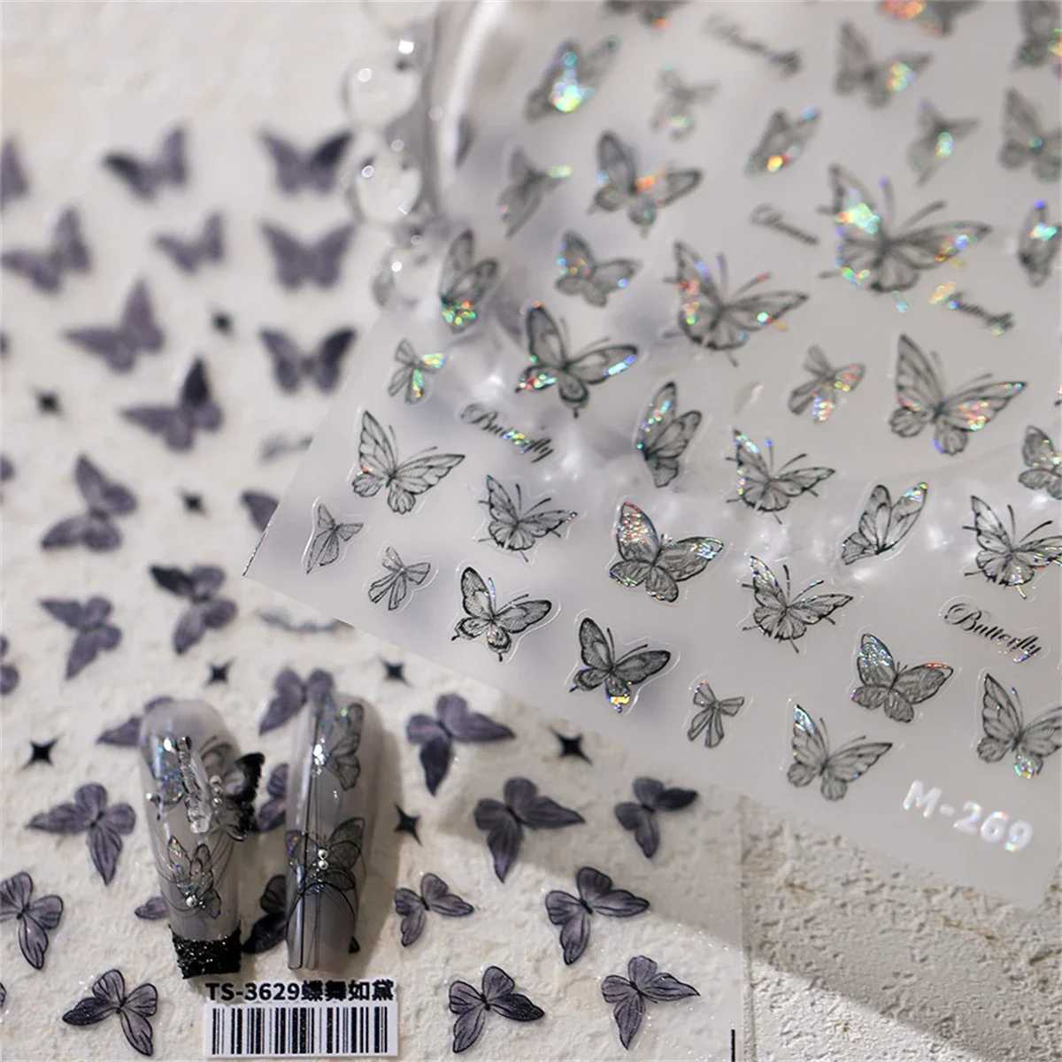 1pcs 5D Japanese Black Butterfly Nail Art Stickers Glitter Shiny Kawaii Self Adhesive Manicure Decorations Tool Decals AccessoryXJ240814