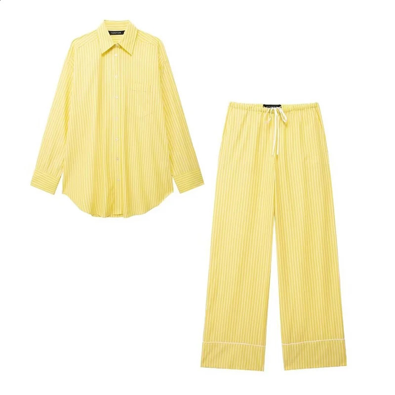 Willshela Womens Fashion 2piece Striped Single Chest Shirt and Retro Elastic Waist Trouser Femle Pants Set 240814