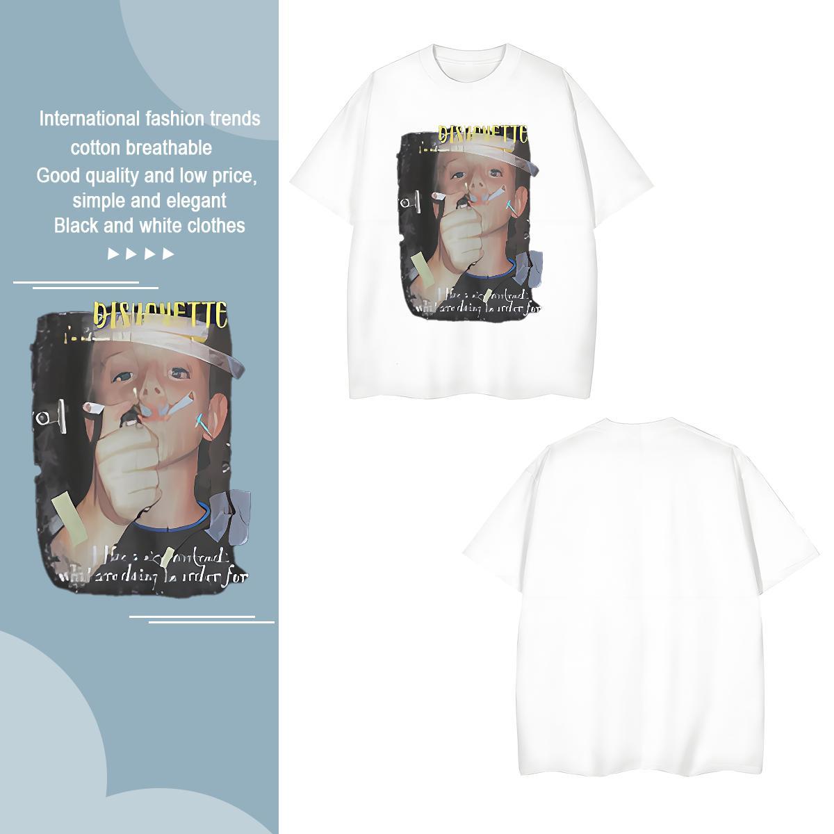 T Shirts Men 100% Cotton 230g portrait Spring Summer Breathable Short Sleeve Custom Anime Mens Tshirts DIY Customized Wholesale Top Tees