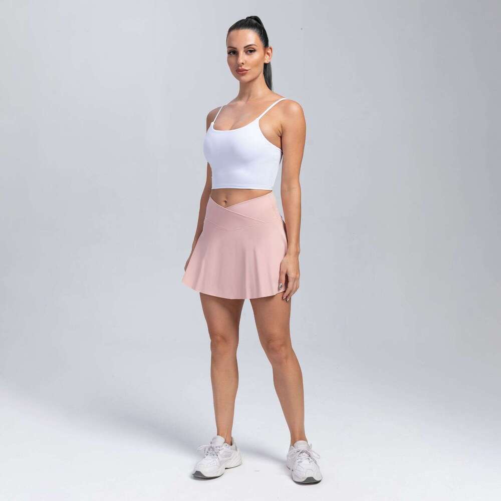 Solid 2-in-1 Overlap Tennis Skirts With High Waist Inner Pocket Golf Yoga Shorts, Women's Activewear DROPSHIPPING