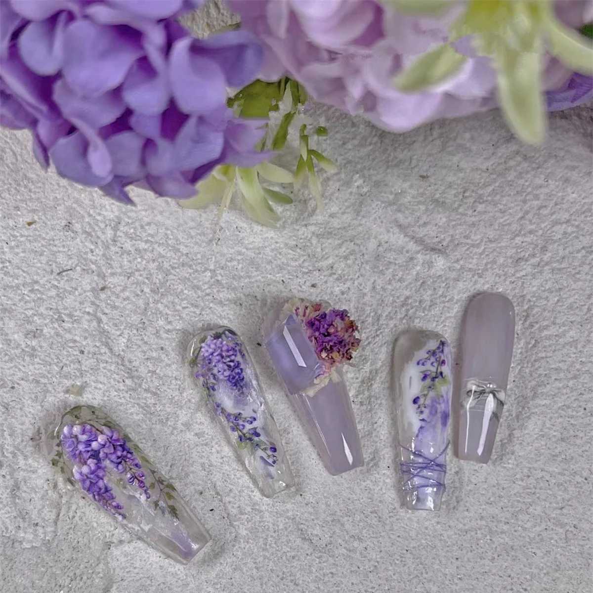 1pcs 5D Japanese Kawaii Purple Wisteria Flower Nail Art Stickers Flower Bow Nail Decoration Slider Decal Adhesive Transfer PartXJ240814