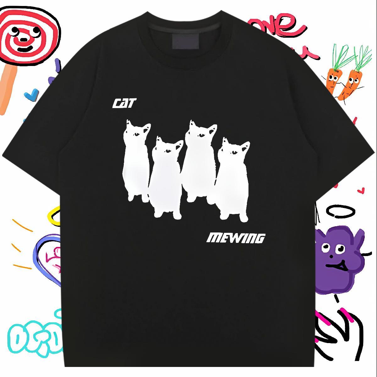 Popular Mens T Shirts cat Breathable Short Sleeve Daily Wear Floral Print 230g Pure Cotton Men Tshirts 2024 Designer Polos
