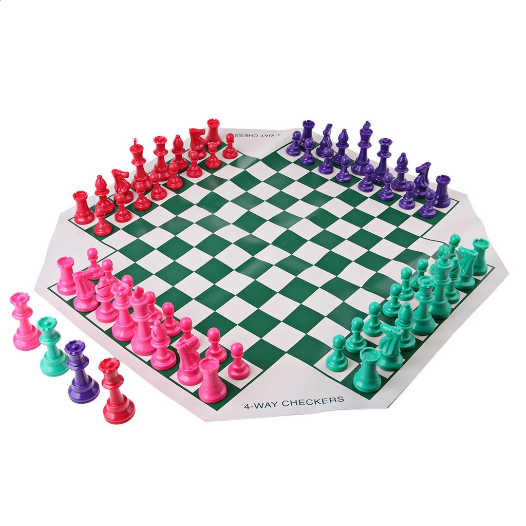 Traditional 4 Player Chess Board Chessman Set - Travel Home Picnic Game Toy 240813