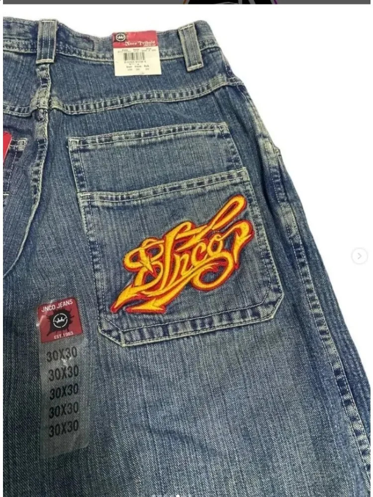 Y2K Fashion American Harajuku Style Series Street Cowboy Wide-leg Pants Hip-hop Retro Pocket Embroidered High Waist Loose Pants 240815