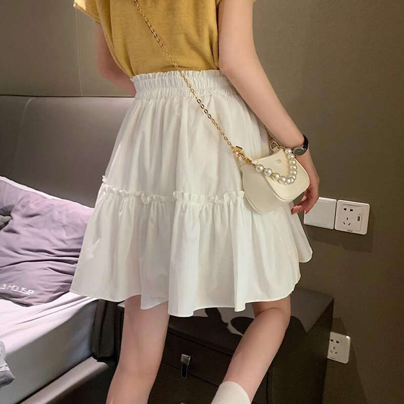 Mini Fashion A Line High Sexy Cute Ruffle Vintage Tennis Skirt Black Elastic Waist Solid Women Short Skirts s