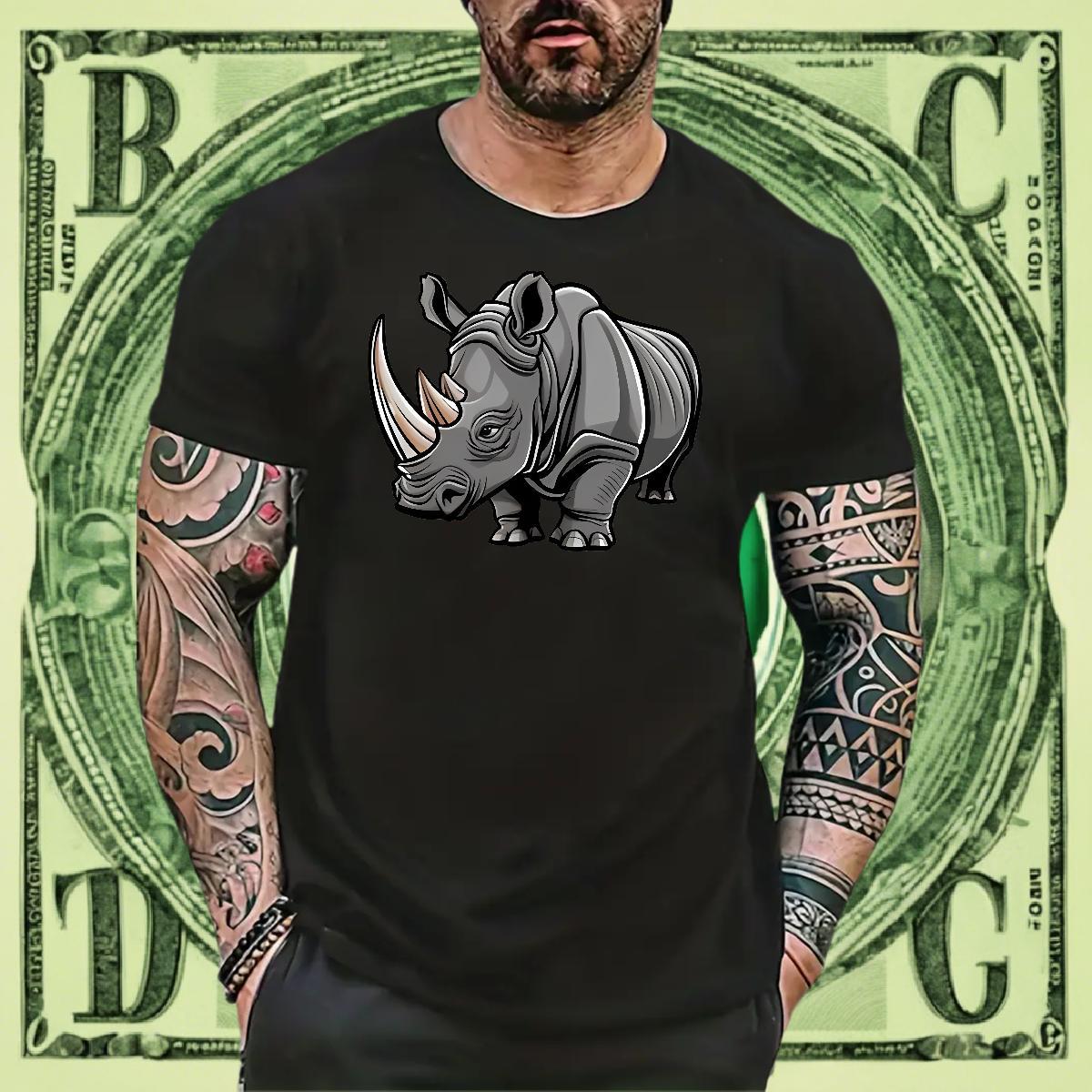 High Quality Men Clothes T-Shirt Beach 230g 100% Cotton Cartoon Print Breathable Crew Neck rhinoceros T Shirt For Man Free Shipping Tops Shirt
