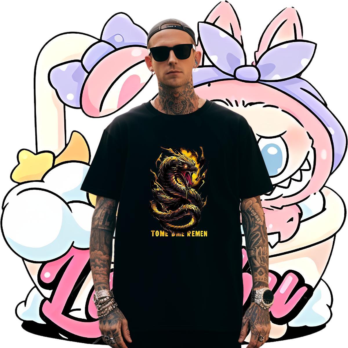Unisex Black Gold Dragon Man T Shirts Casual Beach Men Clothes T-Shirt 100% Cotton 230g New Designer Breathable Soft Black Oversized Top Tees