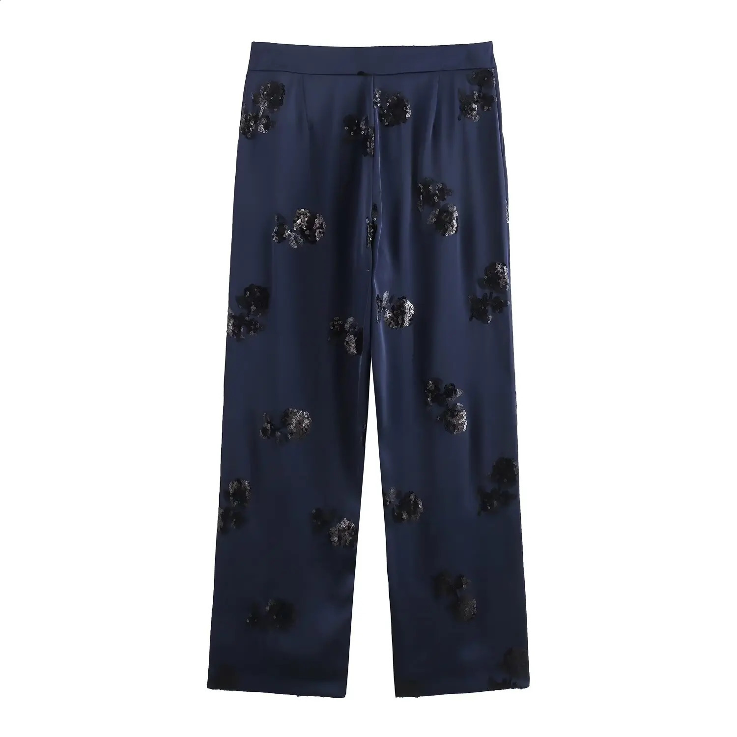 Womens Jacket and Kimono Tie Up Long Sleeved Top Satin Sequin Fashionable Temperament Straight Leg Pants Set 240821