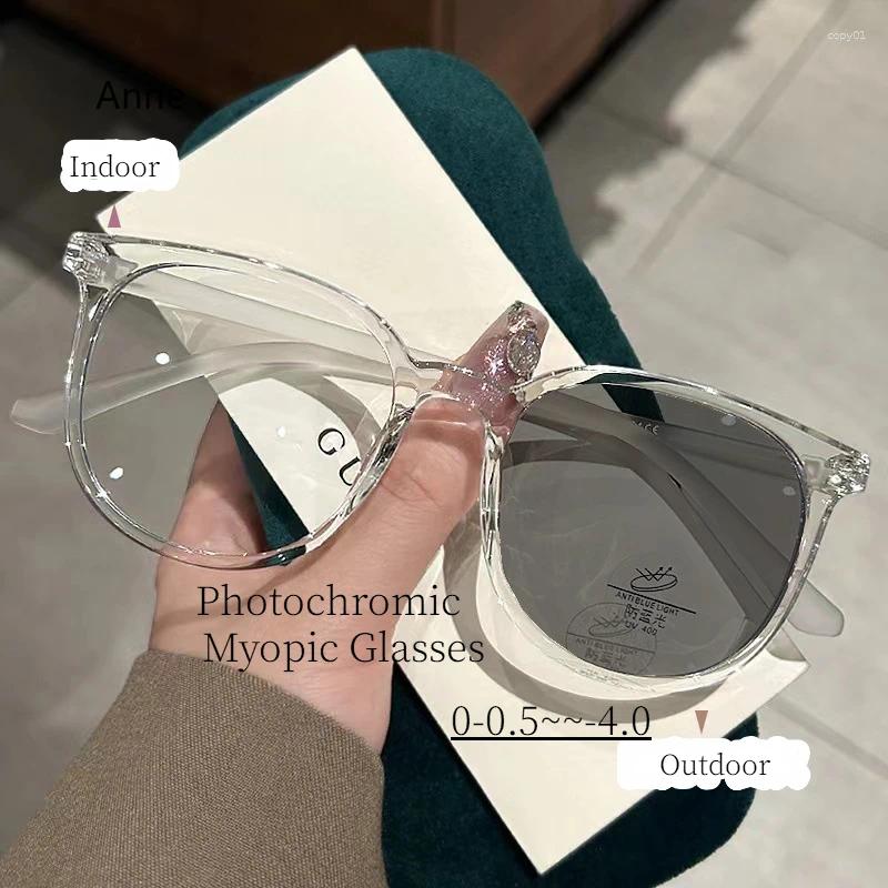 Sunglasses Luxury Sensitive Color Changing Anti Blue Light Myopic Glasses Women Large Frame Near Sight Eyewear Pochromic Eyeglasses