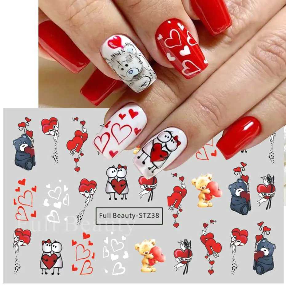 Valentine Nail Stickers Love Heart Decoration Cartoon Designs Water Decals Cute Bear Sliders For Nails 2024 Manicure Foil TipsXJ240814
