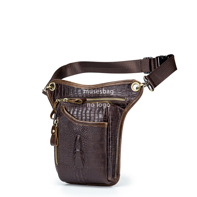 First layer cowhide men's motorcycle leg bag retro alligator leather motorcycle riding waist hanging bag