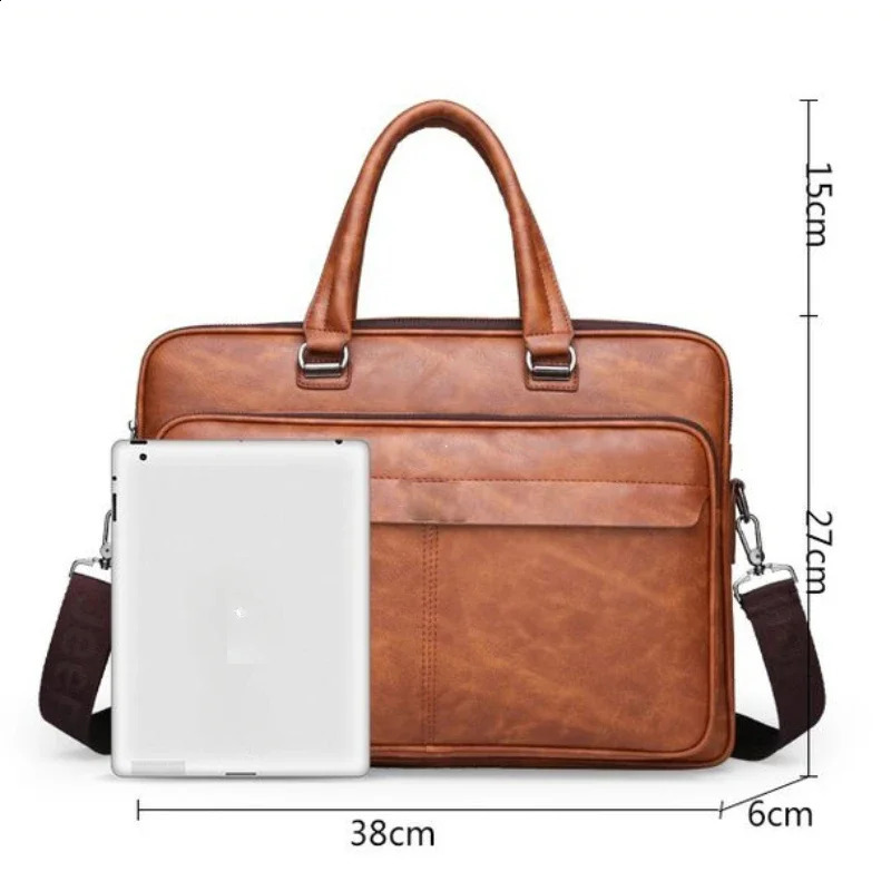 DHXJ PU Leather Shoulder Large Capacity Portable Casual and Waterproof Crossbody Document for Men Briefcase Laptop Bag 240813