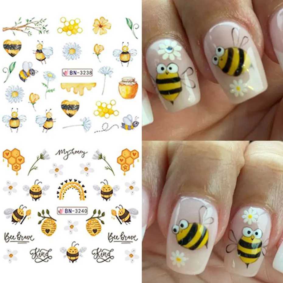 12pc Cute Ladybugs Water Decals 3D Kawaii Insect Butterfly Bee Nail Stickers Cartoon Leaves Flowers Watercolor Nail Slider DecorXJ240814