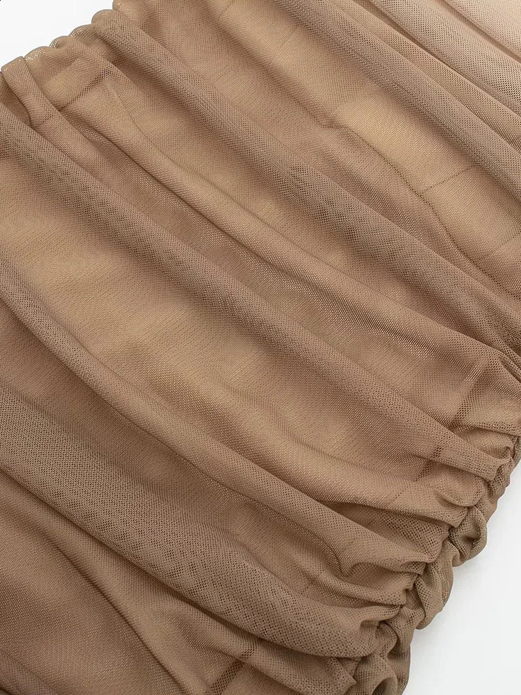 Gradient Print Tulle Beach Dress Women Summer Sleeveless Strap Pleated Midi Dresses Female Elegant Party Evening Vestido 240815