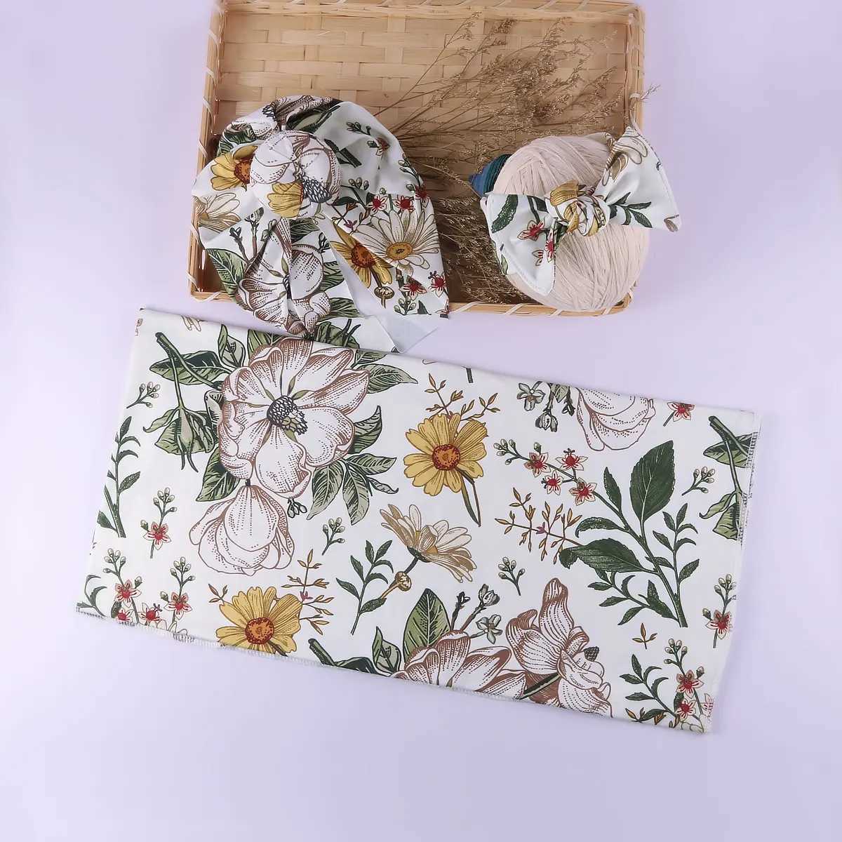 Ylsteed 3 Pieces Set Newborn Photography Wrap with Turban Hat Baby Swaddle Blanket Headband Set Newborn Receiving Blanket Y240815