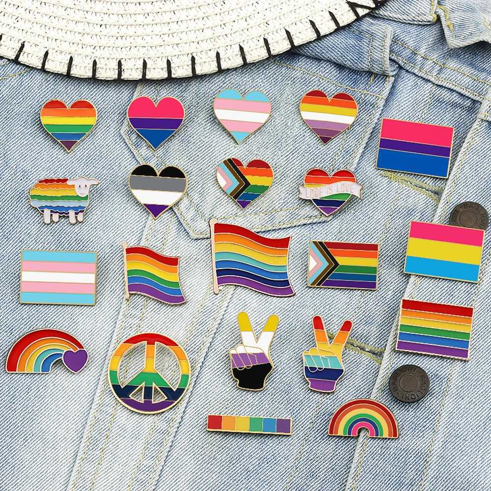 LGBTQ Customized Enamel Pin Proud Lesbian Gay Rainbow Flag Brooch Pansexual Asexual Bisexual Symbol Heart Badge Jewelry W240815
