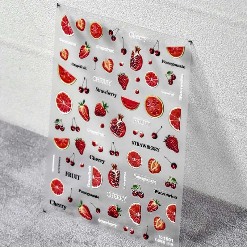 Lemon Cherry Kiwi Fruits Strawberry Grapefruit DIY 5D Soft Embossed Relief Self Adhesive Nail Art Decorations Stickers 3D DecalXJ240814