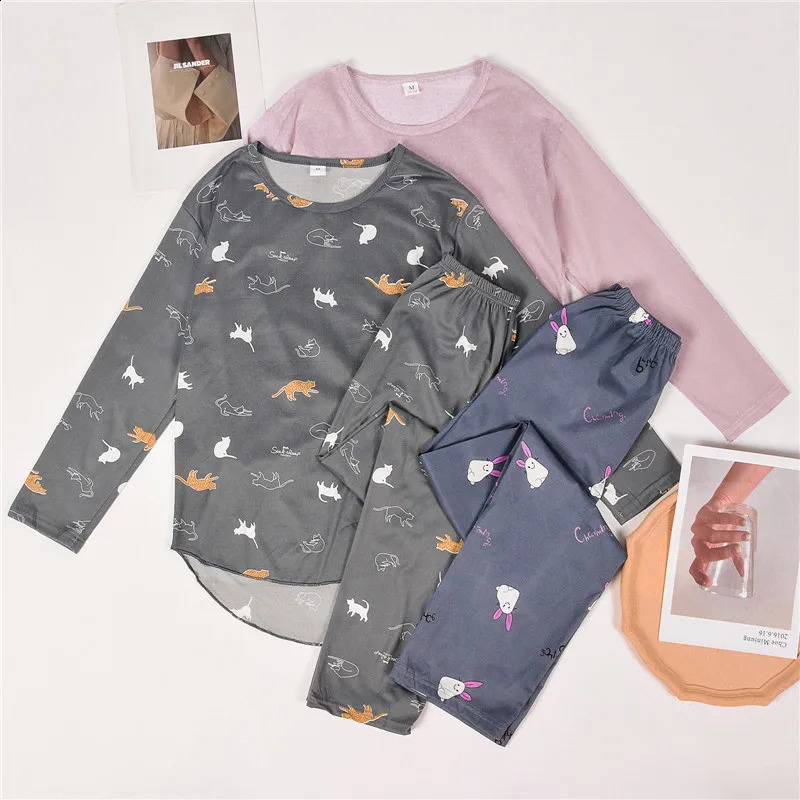 Womens Cotton Pajamas Big Size Sleepwear Sets Woman 2 Pieces Spring Autumn Female Couples Loungewear Suit Home Clothes 240815