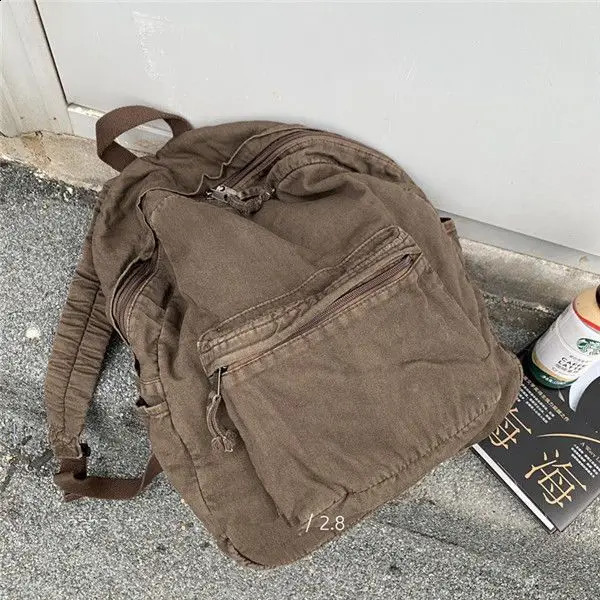Vintage Backpack for Women Preppy Style Canvas Women Rucksack Zipper Casual Medium-Capacity European-American Style Female Bag 240813