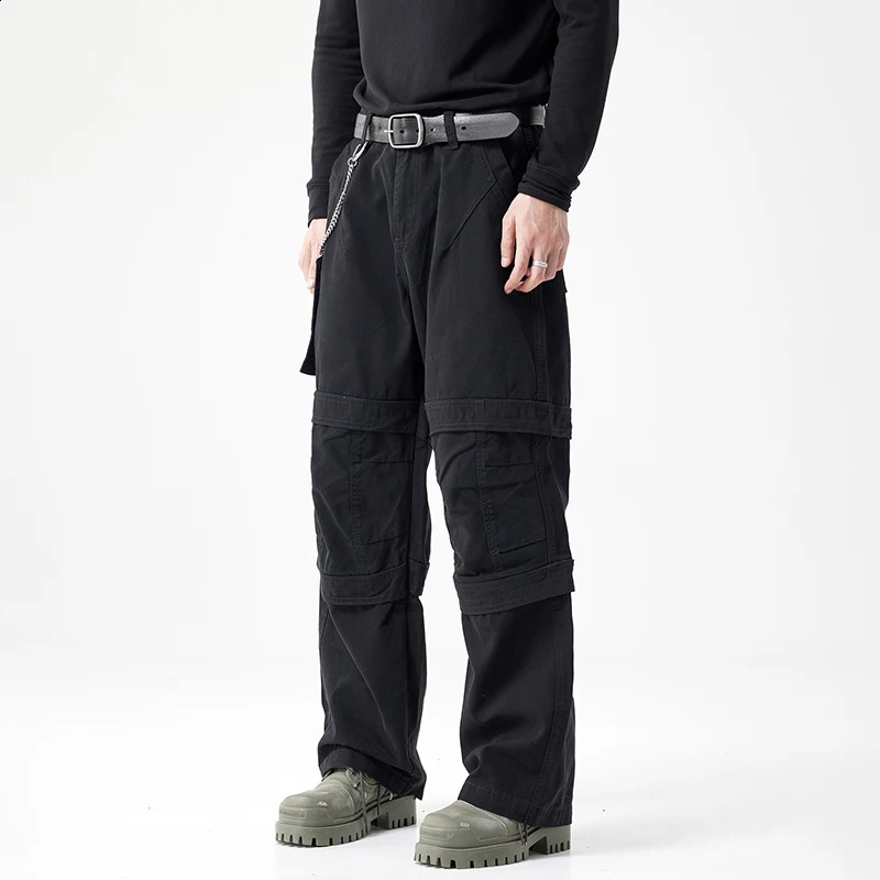 High-end American black wide-legged pants work pants mens loose straight trend gang handsome mens jeans Streetwear 240814