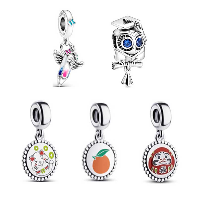 100 925 Sterling Silver Dream Fly Dangle Cat Orange Lucky Charm For Fine Jewelry Making Fit Women S925 Snake Bracelet Girl Gift