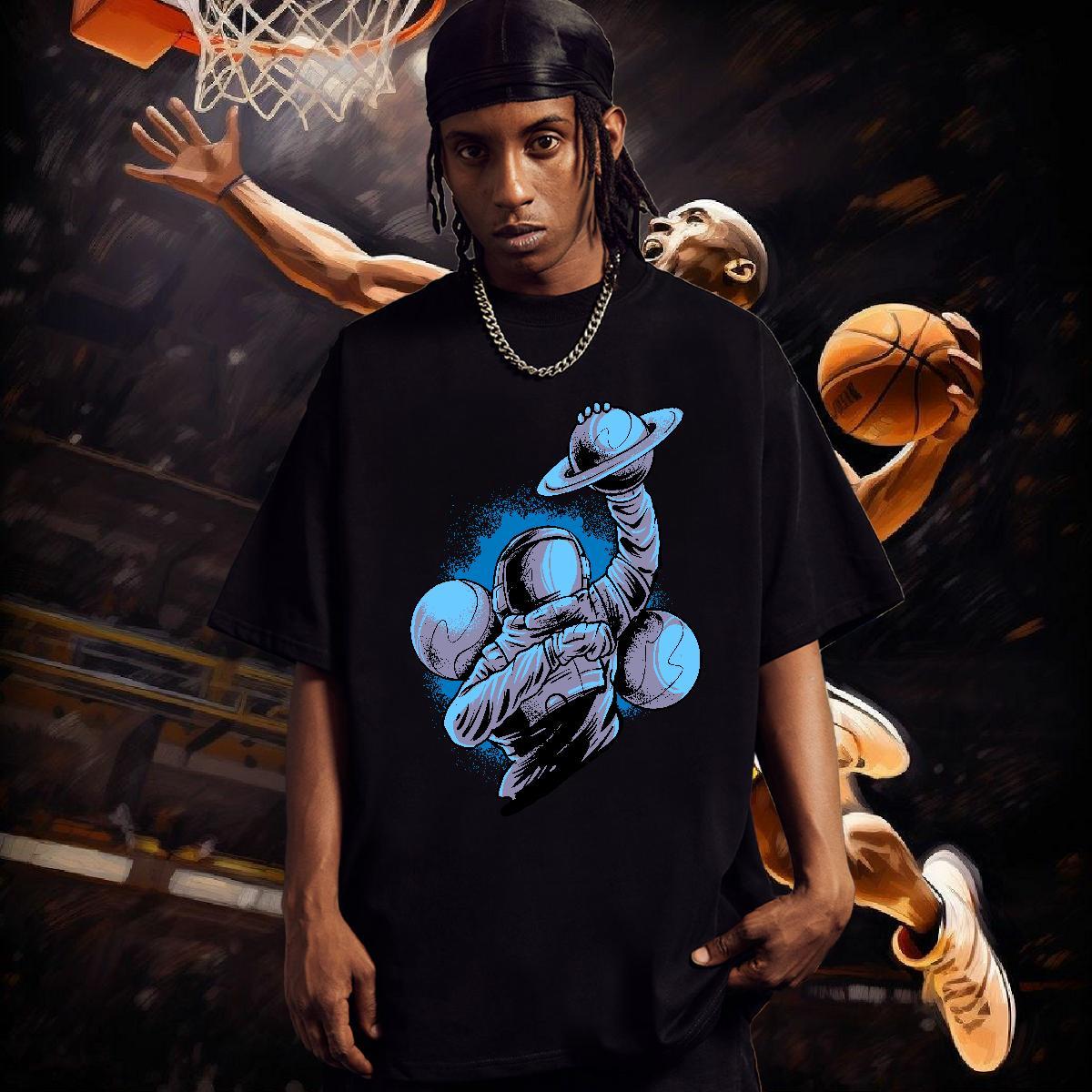 T shirt 100% Cotton 230g universe Casual Round Neck Short Sleeve Black Oversized Men Clothes T-Shirt Casual New Cool Design Tshirts