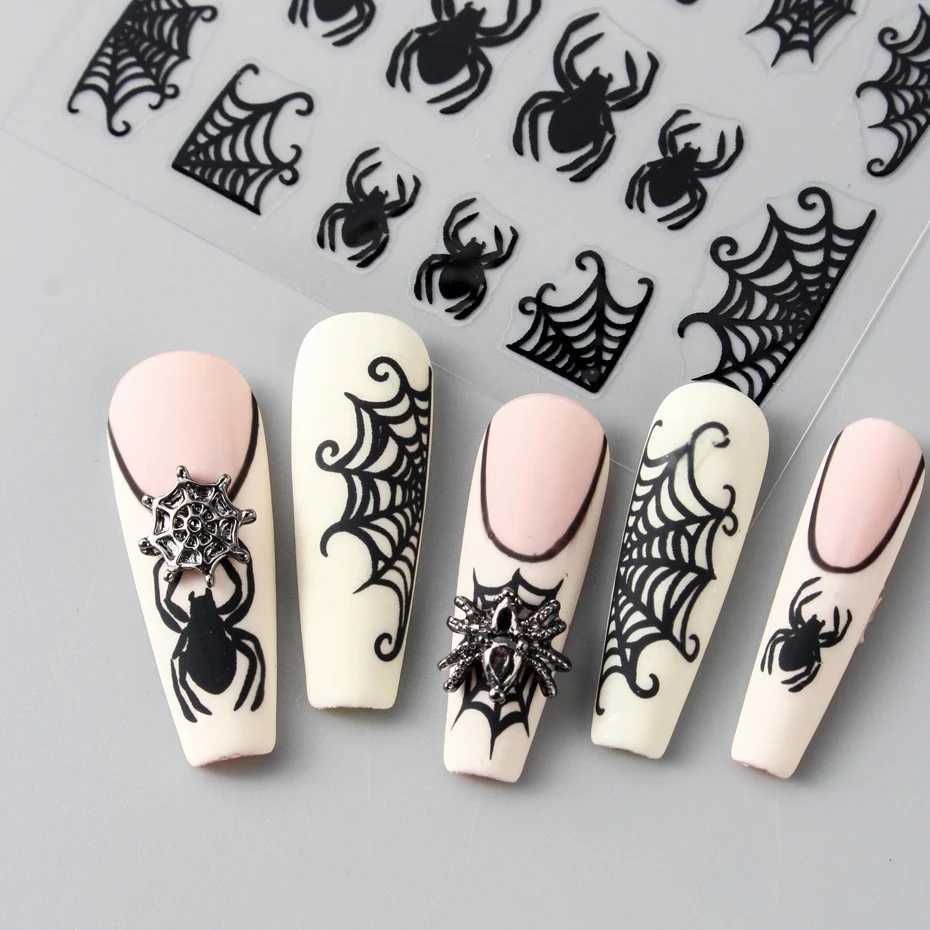 4pcs/Set Halloween Spider Web Nail Stickers Black Spider Design Slider Self-Adhesive Decal DIY Manicure Decoration Nail SuppliesXJ240814