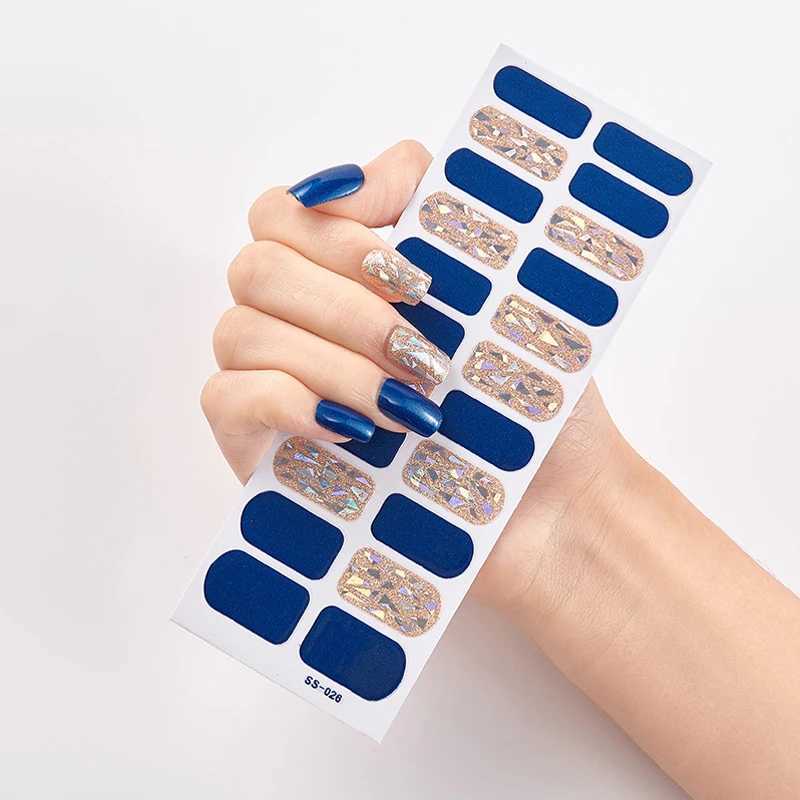 Blue Nail Art Adhesive Full Cover Sticker Manicure Shiny Sequins Nail Polish Strips Wraps Self Adhesive Accessories DecorationsXJ240814