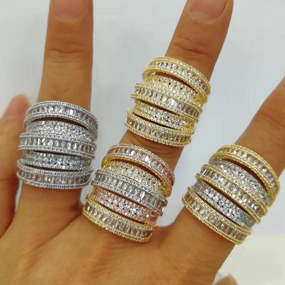 GODKI LUXUYR 5Rows BIG Statement Rings for Women Cubic Zircon Finger Beads Charm Ring Bohemian Beach Jewelry Gift 240813