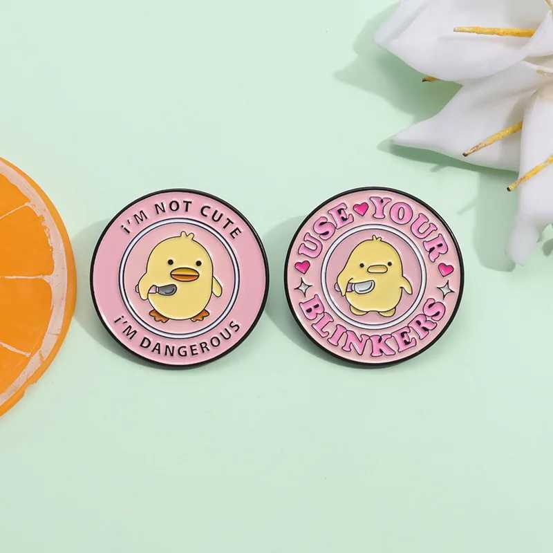 Im not cute Im a dangerous duck enamel pin Kinfe cartoon animal Brooch lapel badge friend wholesale badge jewelry gift W240815