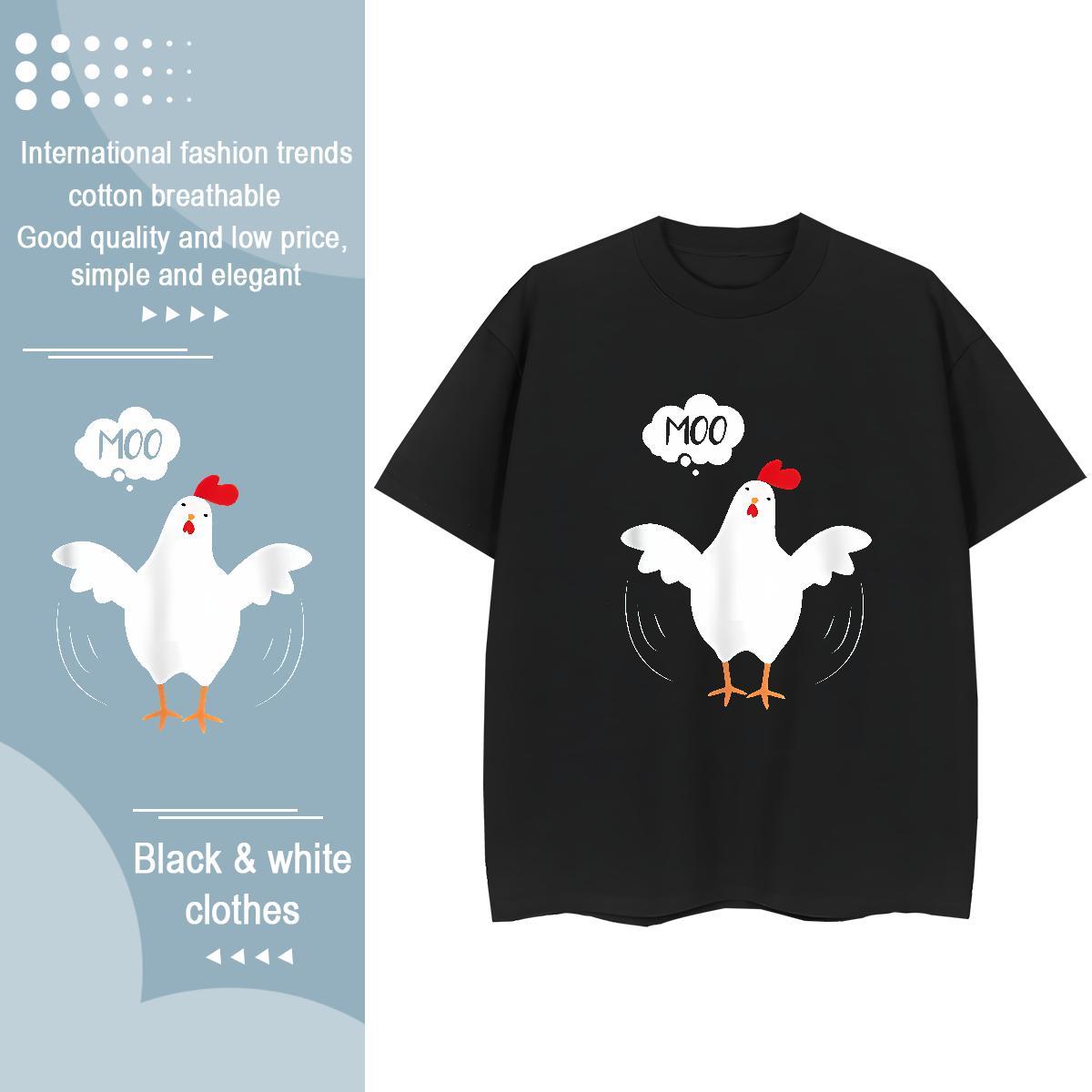 Popular T-Shirts for Men chicken Breathable Crew Neck Hip Hop Floral Print 230g Pure Cotton Men Clothes T-Shirt Custom Tees