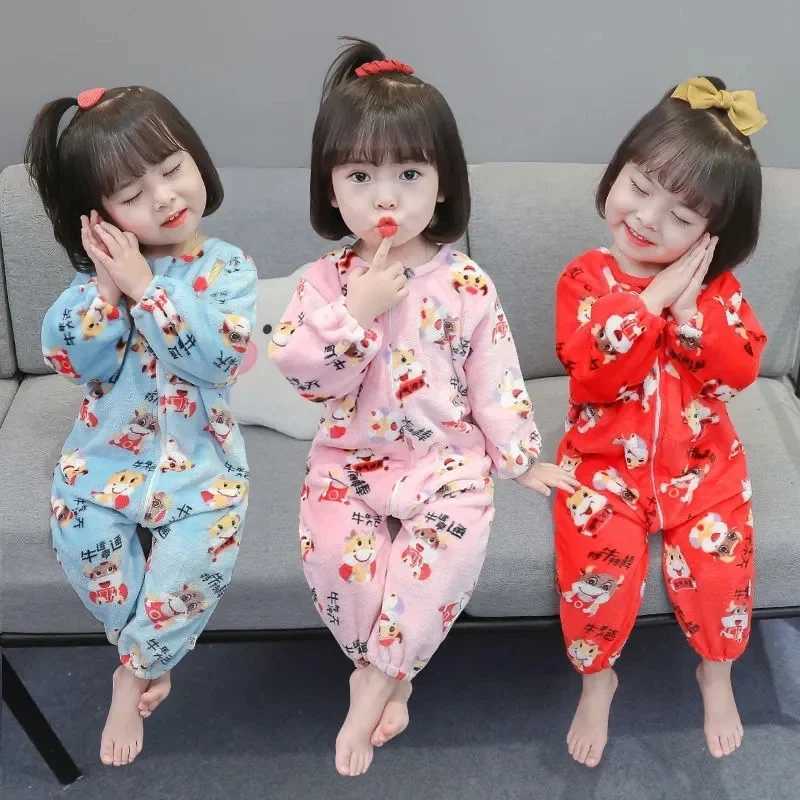 Baby Sleeping Bags Soft Warm Autumn Winter Coral Fleece Infant Romper Girl Boy Sleepwear Toddler Jumpsuit Christmas Gift 1-4 Y Y240814