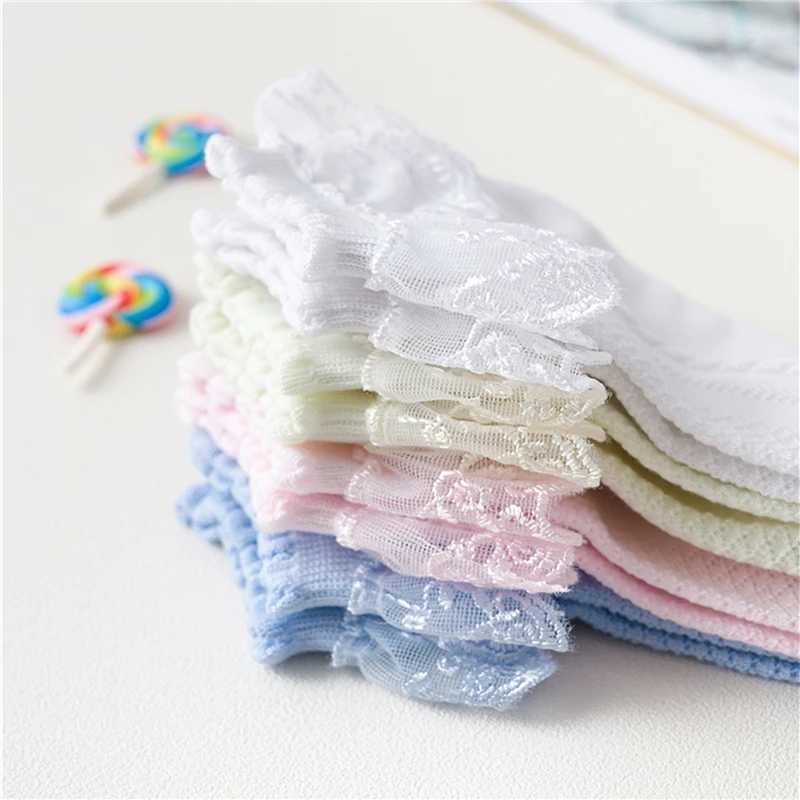 5/10 pairs of baby girl childrens socks lace pleated princess mesh childrens ankle short breathable cotton white pink blue childrens socks W240814