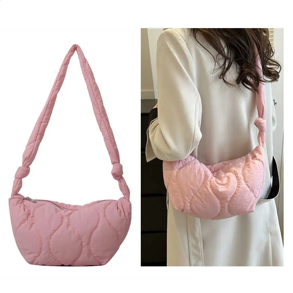 Female Pillow Shopper Bag Trendy Soft Down Cotton Underarm Solid Color Padded Tote Handbag Lightweight for Autumn and Winter 240821