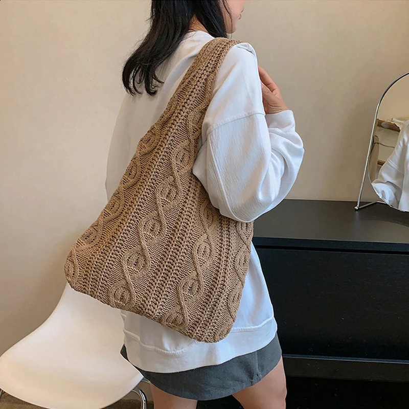 Shoulder Bags Fashion Casual Crochet Shopping Tote For Women Hollow Out Knitted Beach Bag Large Capacity Handbags 240814