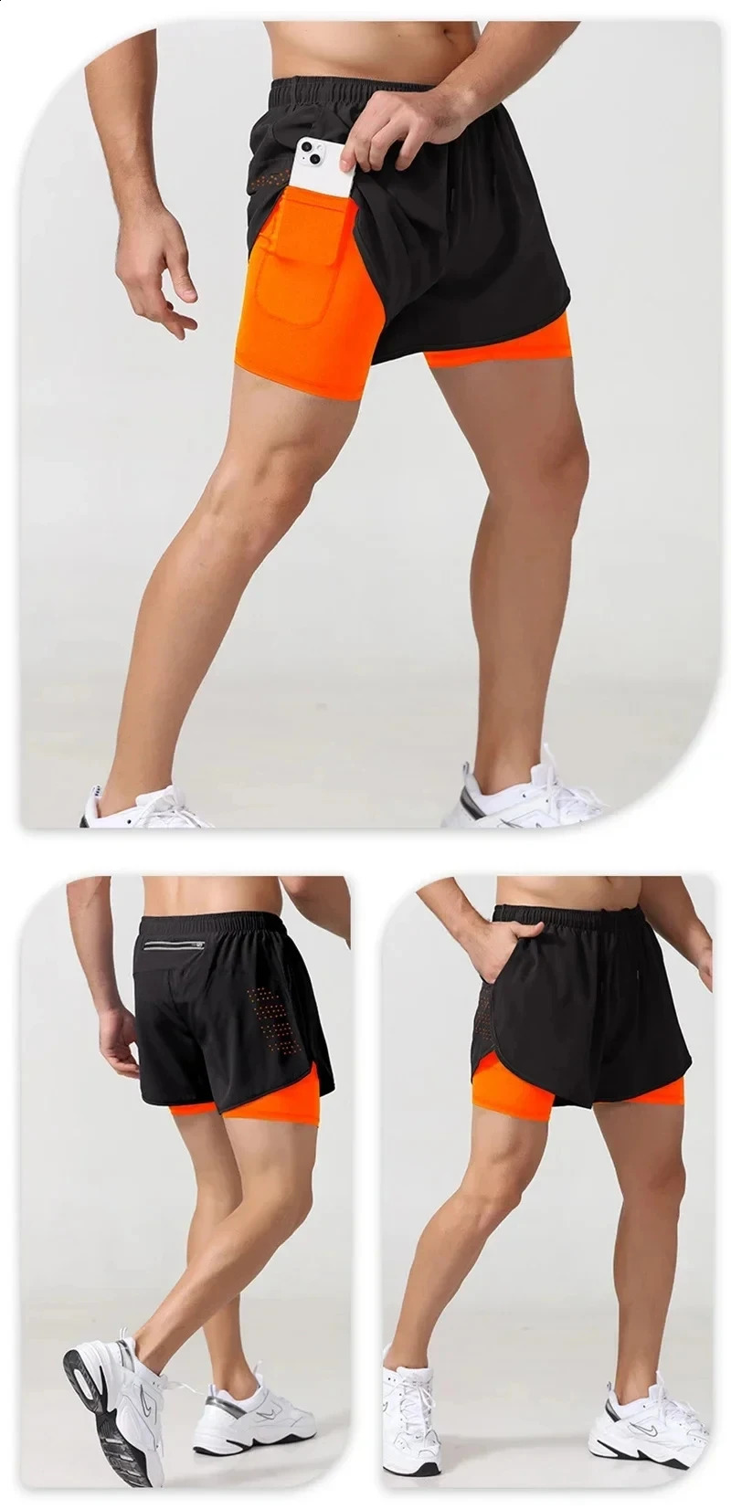 Mens fitness builtin pocket sports shorts summer 2in1 quick drying gym beach running doublelayer outdoor pants 240819