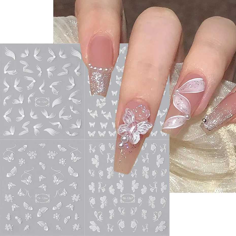 4 in 1 Black Stars Heart Nail Stickers Blooming Gradient Hollow Starlight Hexagram Snowflake Butterfly Y2K Style Manicure DecalXJ240814