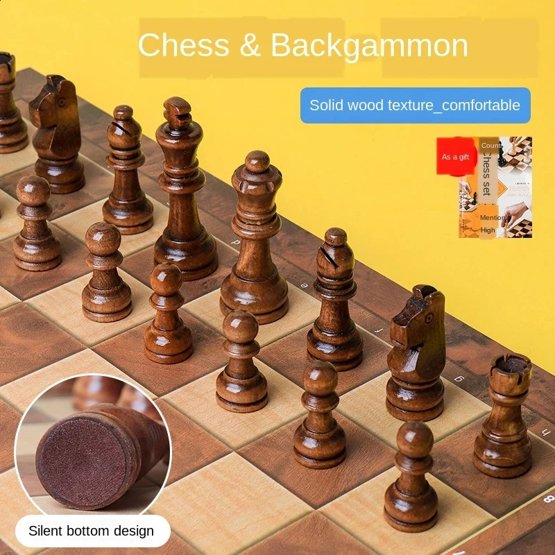 International Chess 3-in-1 Wooden Chess Set Toy Educational Brain Training Folding Board Game for ren High-end Gift 240813
