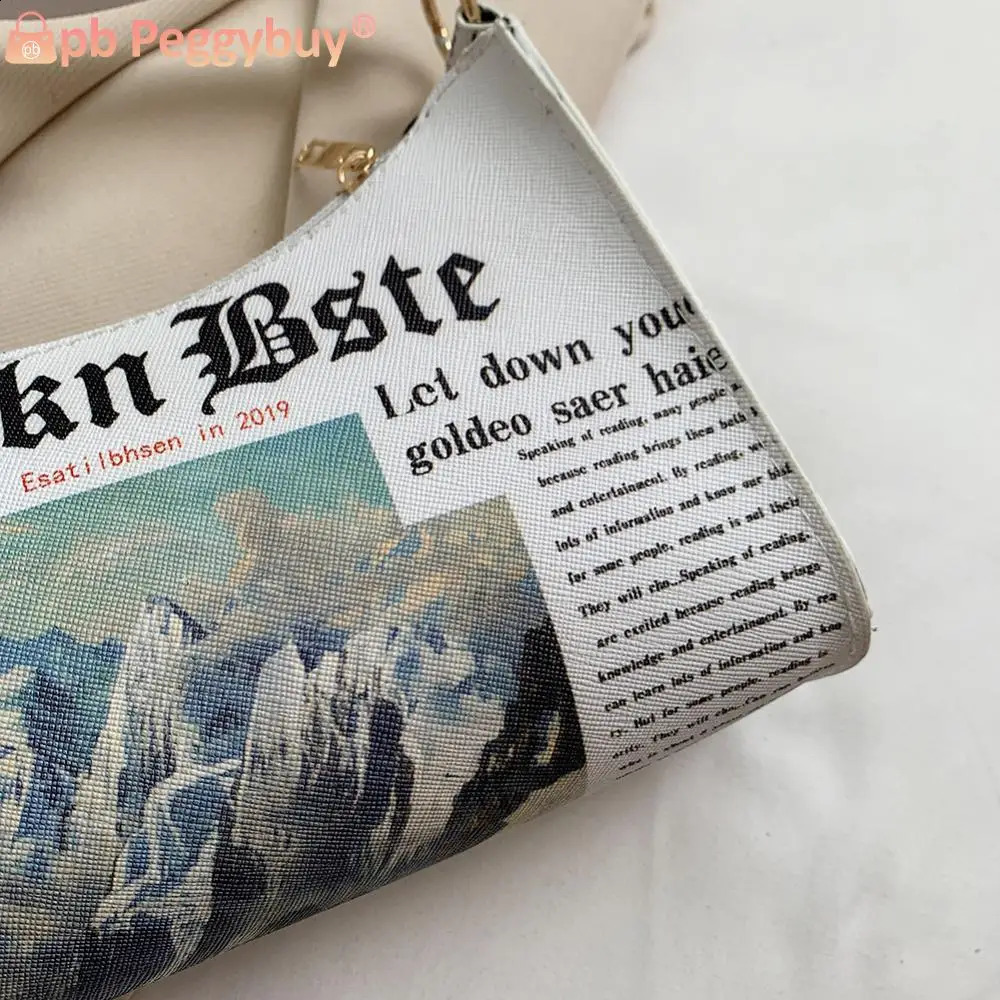 Retro Women Casual spaper Printing PU Underarm Bag Ladies Small Purse Handbag 240814