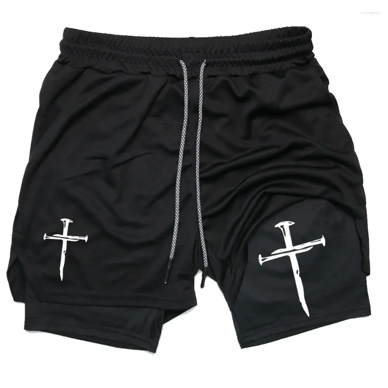 Mens Shorts Cross Print 2 In 1 Compreesion For Men Gym Workout Running Athletic Performance With Pockets Activewear