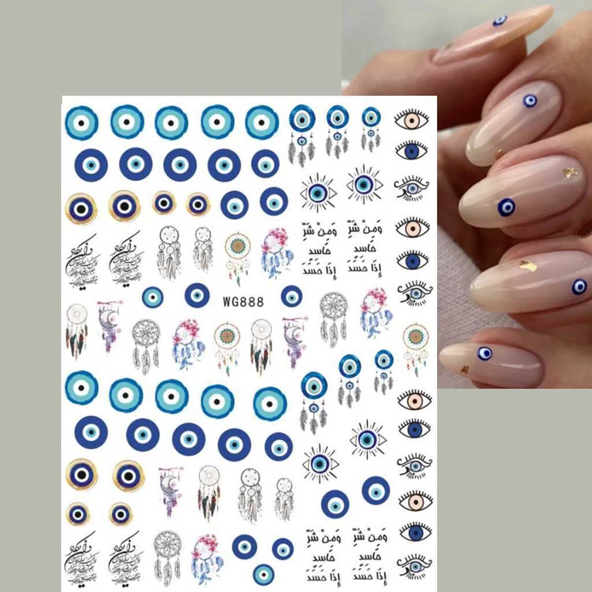 New 3D Girl Blue Evil Eyes Nail Stickers Self Adhesive Butterfly Design Nail Decals DlY For Manicure Pretty Stickers For NailsXJ240814