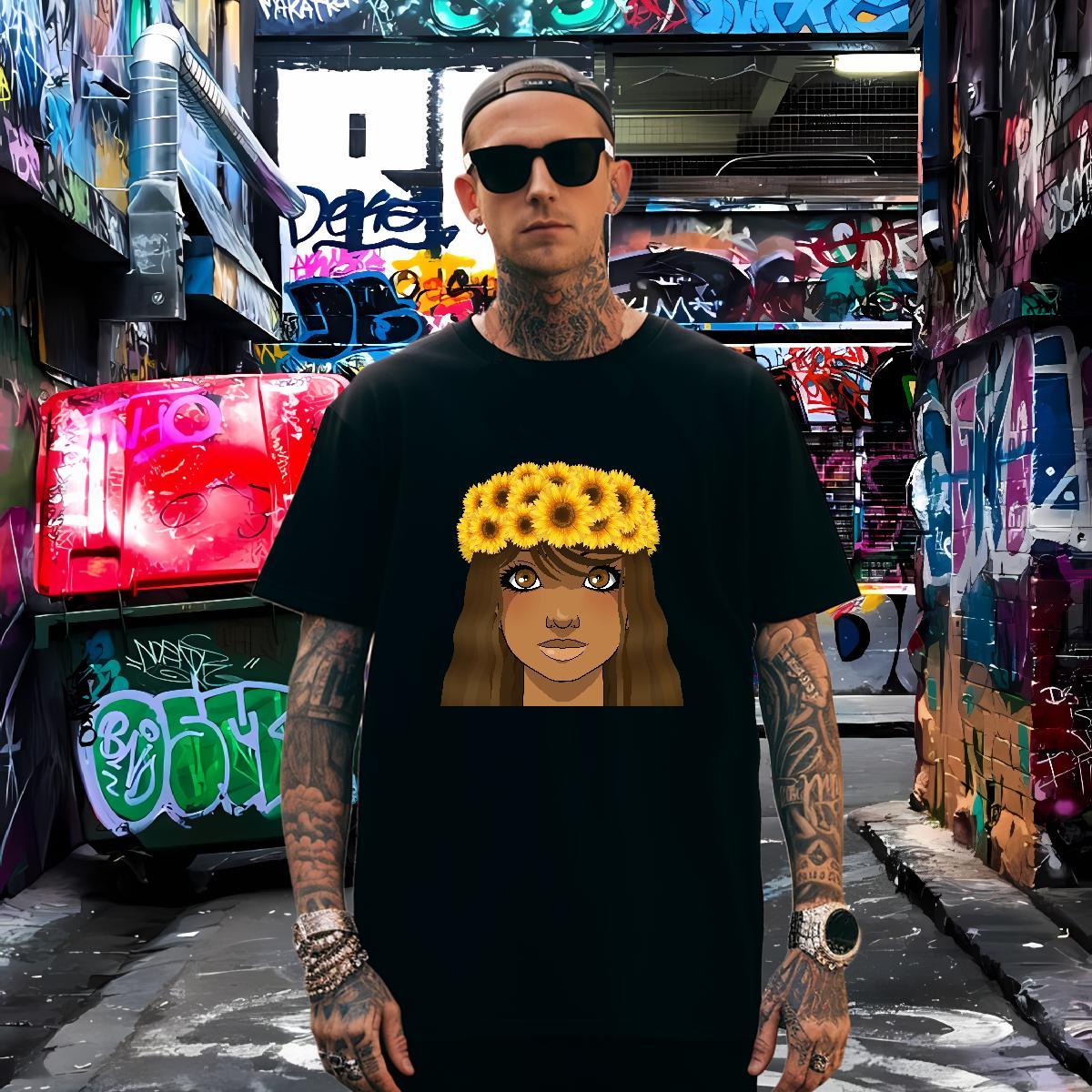 T Shirt For Man 230g Cotton sunflower Casual O Neck Short Sleeves Custom Big Size Tshirts Fashion New High Quality Wear