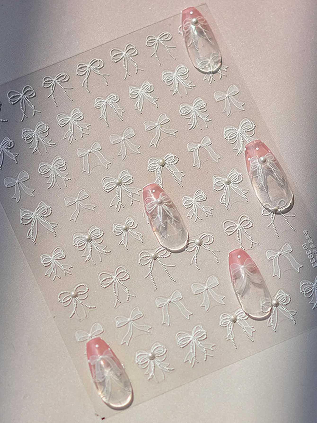 1PCS 5D Nail Art Stickers White Series Lace Bow And Shell Light High Quality Manicure Nail Stickers DecalsXJ240814