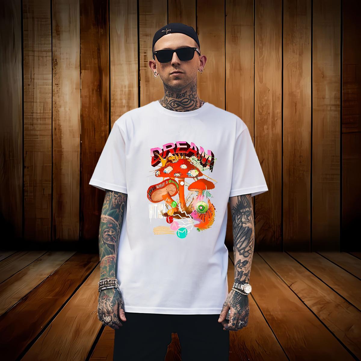 Free Shipping mushroom T-Shirts for Men Beach Mens Tshirts 230g 100% Cotton Designer Fashion Breathable Short Sleeve Black White Wear