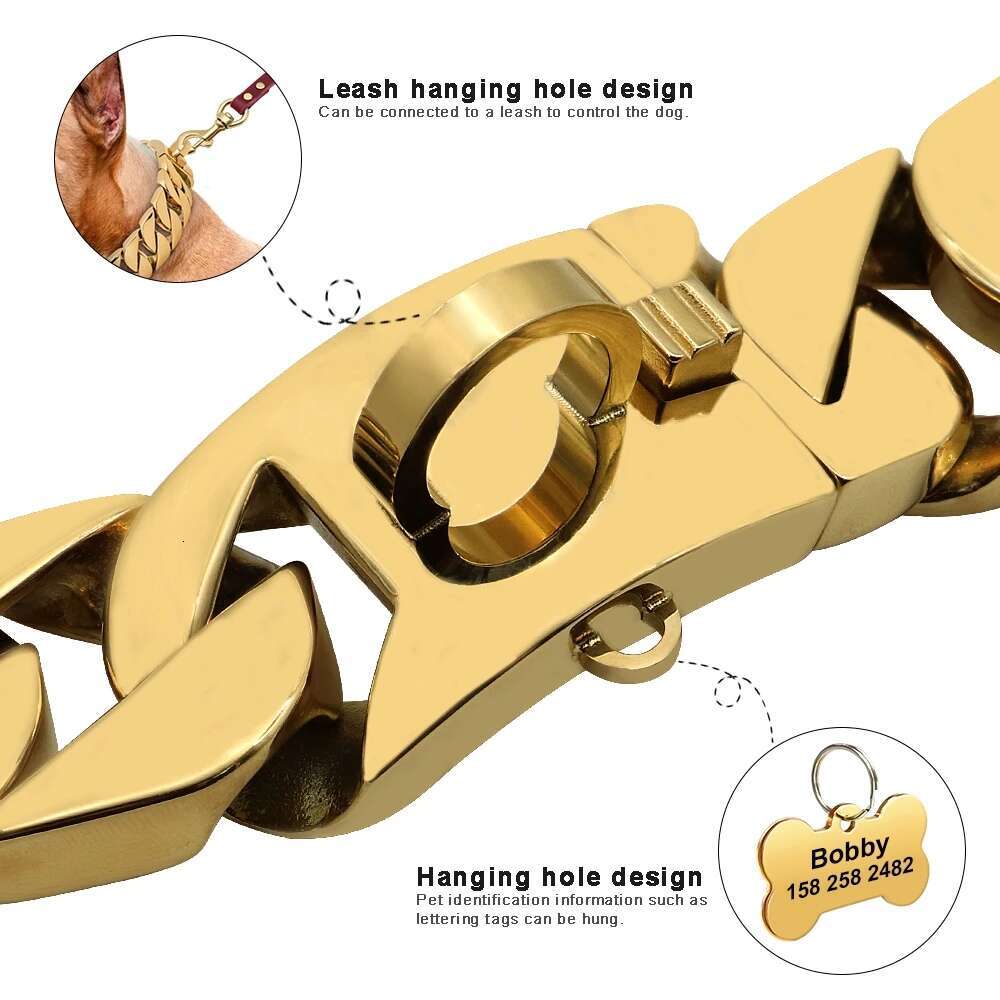 Strong Metal Dog Chain Collars Stainless Steel Pet Training Choke Collar For Large Dogs Pitbull Bulldog Silver Gold Show Collar Zozostore