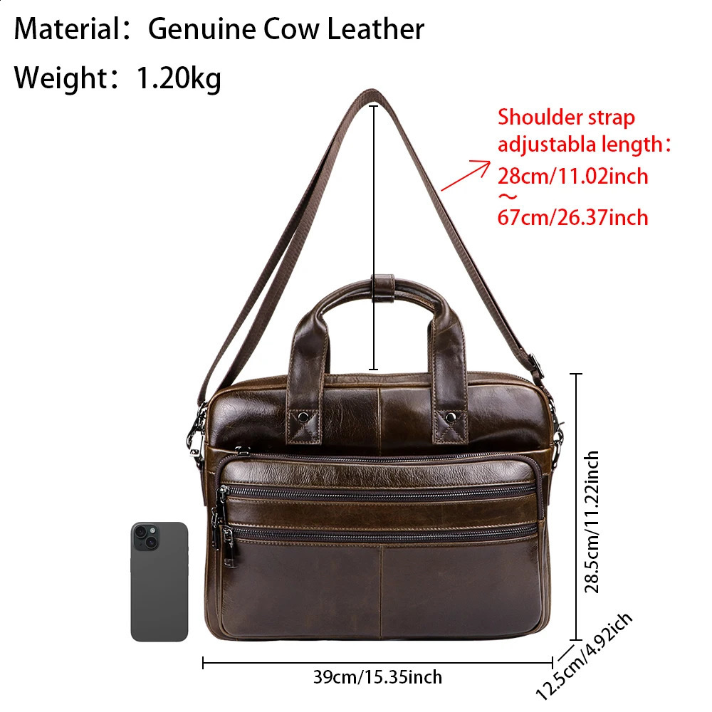 Royal Bagger 15.6 Laptop Briefcases for Men Genuine Cow Leather Business Shoulder Messenger Bag Vintage Casual Handbags 1512 240813