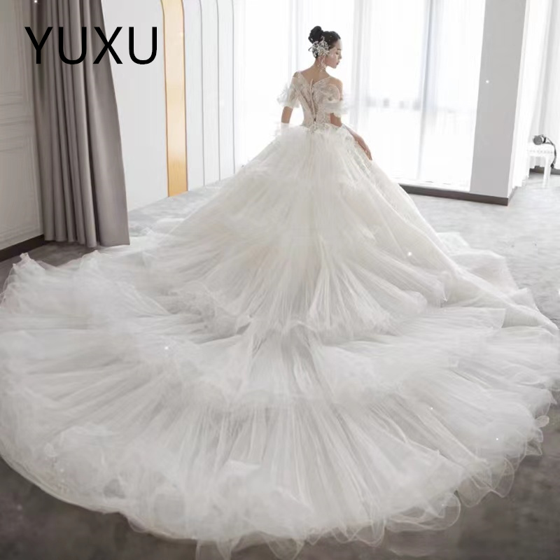 2024 Wedding Dresses Appliques Bridal Ball Gowns Vestidos Custom Made For Women Rhinestones Beaded Pearls Crystals Ruffled Wedding Gowns for Black Wom