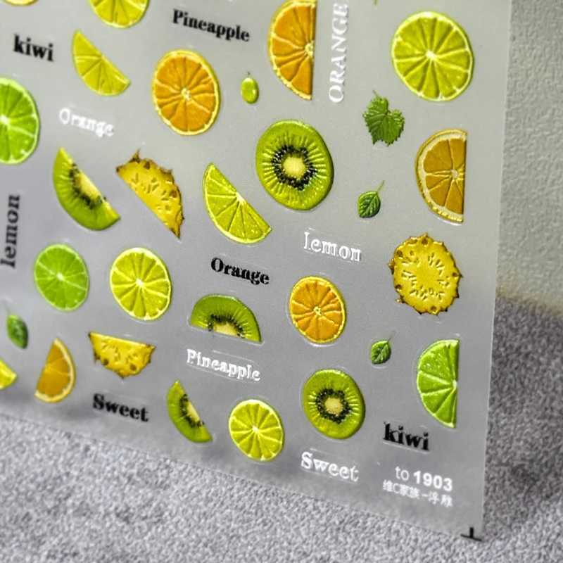 Lemon Cherry Kiwi Fruits Strawberry Grapefruit DIY 5D Soft Embossed Relief Self Adhesive Nail Art Decorations Stickers 3D DecalXJ240814